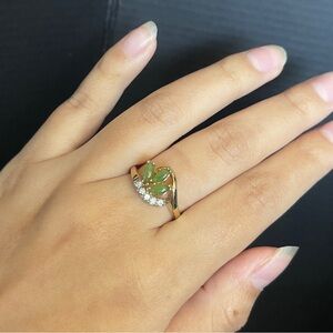Gold plated green stones cz size 8 ring